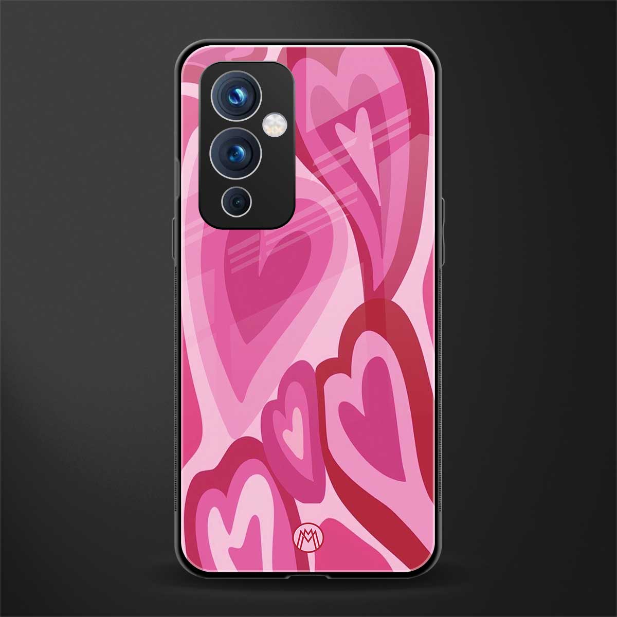 y2k pink hearts back phone cover | glass case for oneplus 9