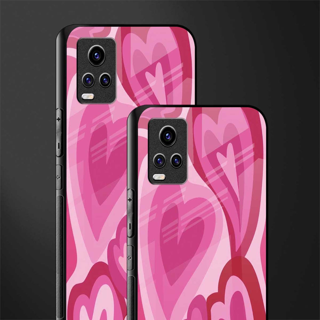 y2k pink hearts back phone cover | glass case for vivo v21e 4g