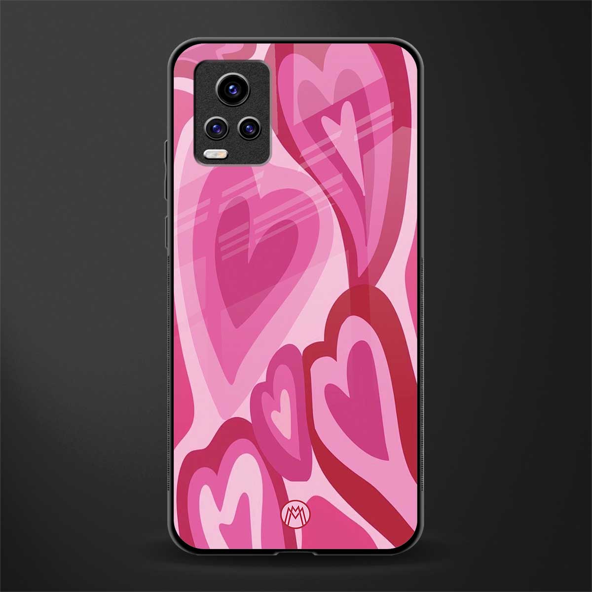y2k pink hearts back phone cover | glass case for vivo v21e 4g