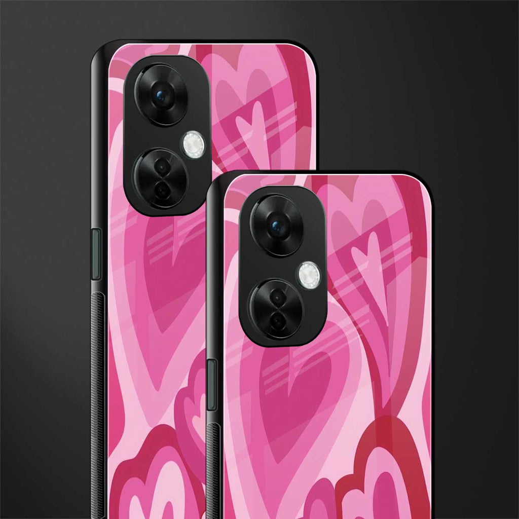 y2k pink hearts back phone cover | glass case for oneplus nord ce 3 lite