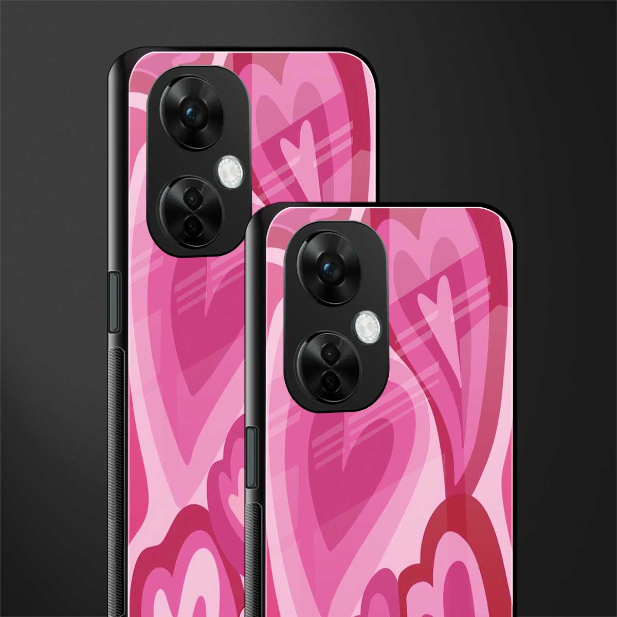 y2k pink hearts back phone cover | glass case for oneplus nord ce 3 lite