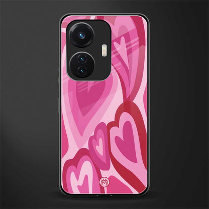 y2k pink hearts back phone cover | glass case for vivo t1 44w 4g