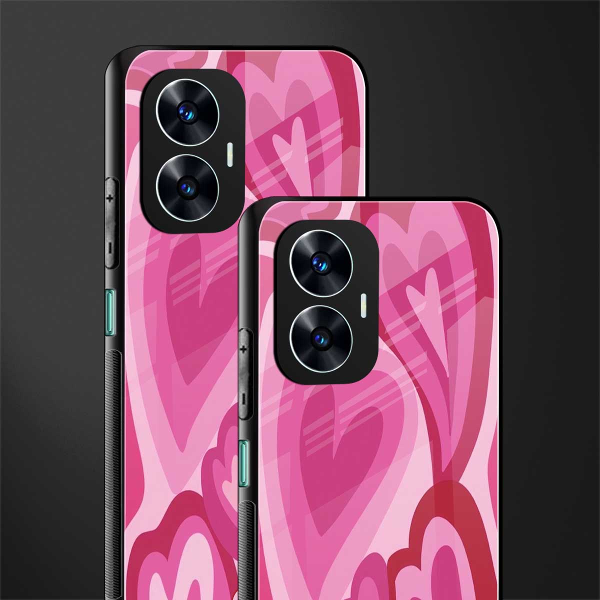 y2k pink hearts back phone cover | glass case for realme c55