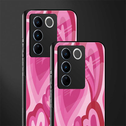 y2k pink hearts back phone cover | glass case for vivo v27 pro 5g