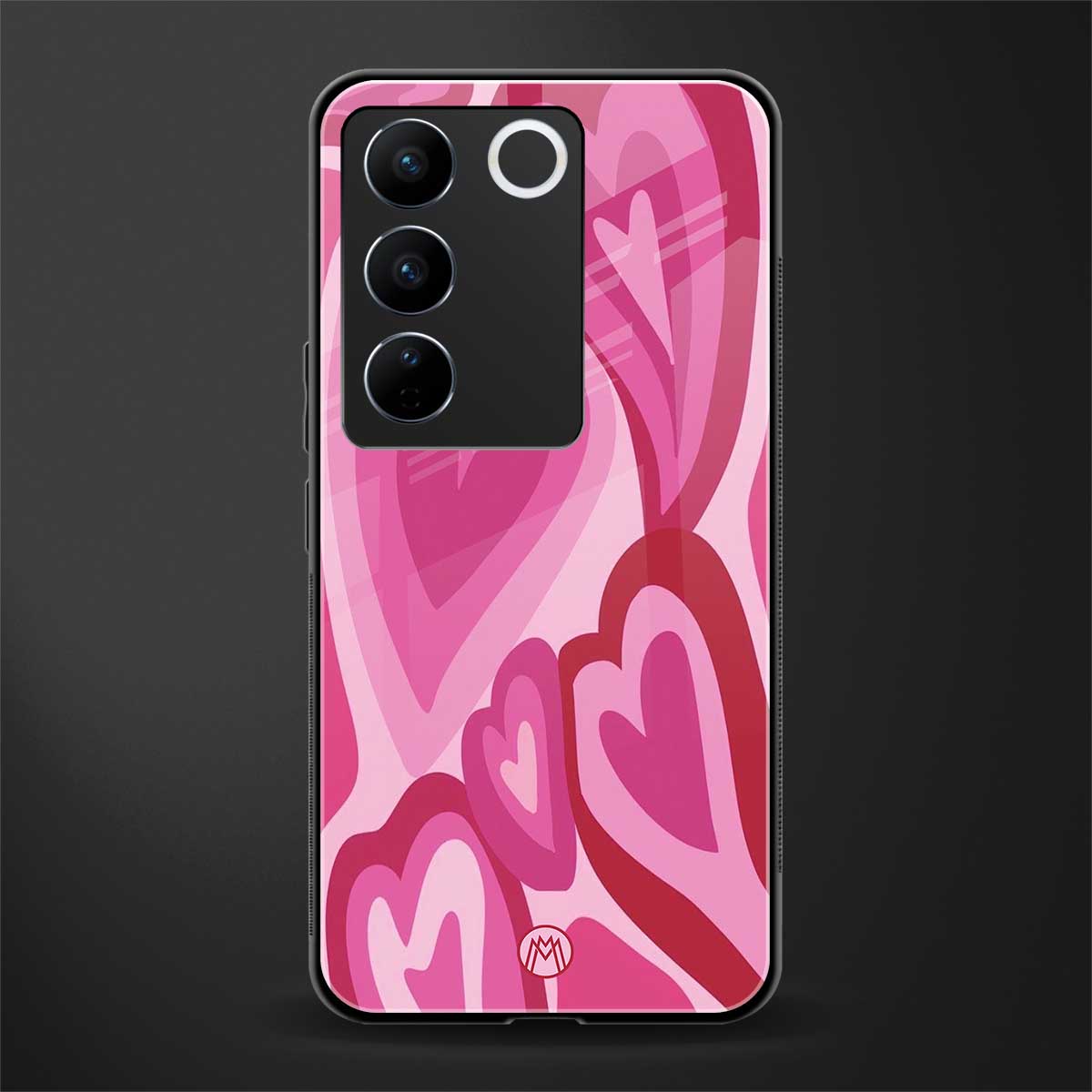y2k pink hearts back phone cover | glass case for vivo v27 pro 5g