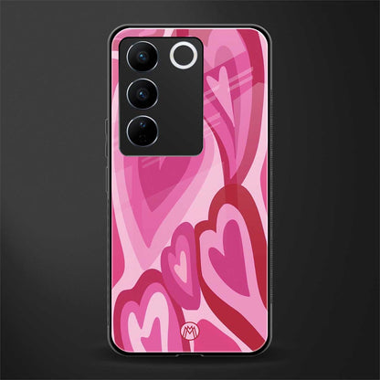 y2k pink hearts back phone cover | glass case for vivo v27 pro 5g