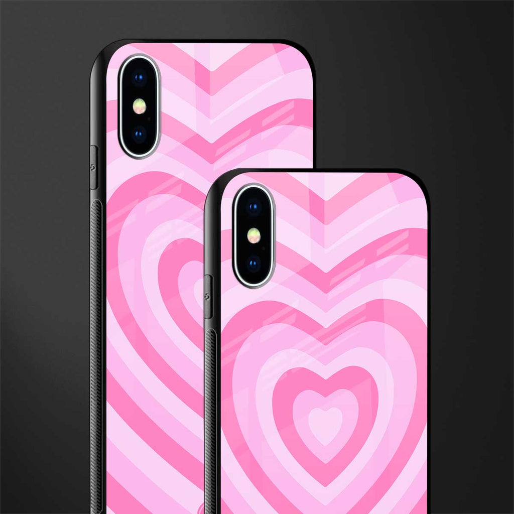 y2k pink hearts aesthetic glass case for iphone xs image-2