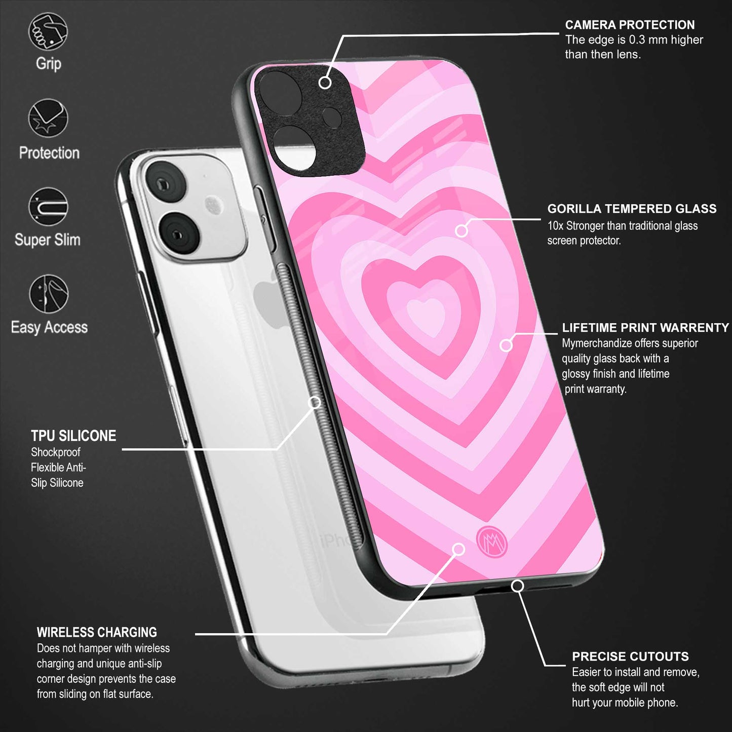 y2k pink hearts aesthetic back phone cover | glass case for vivo y16