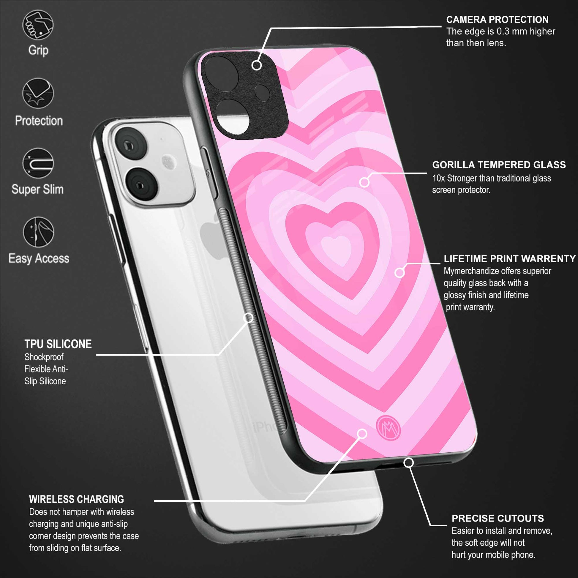 y2k pink hearts aesthetic back phone cover | glass case for vivo y73