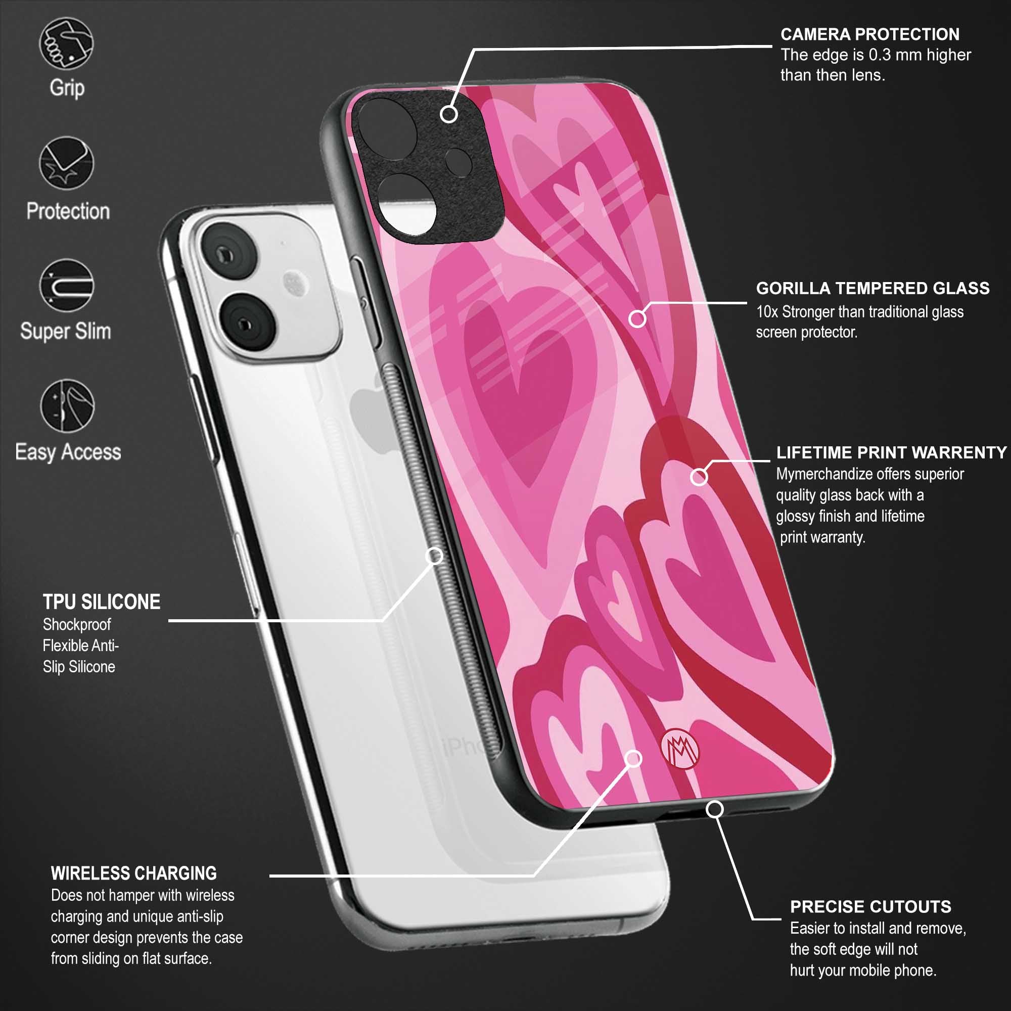 y2k pink hearts glass case for redmi 9 power image-4