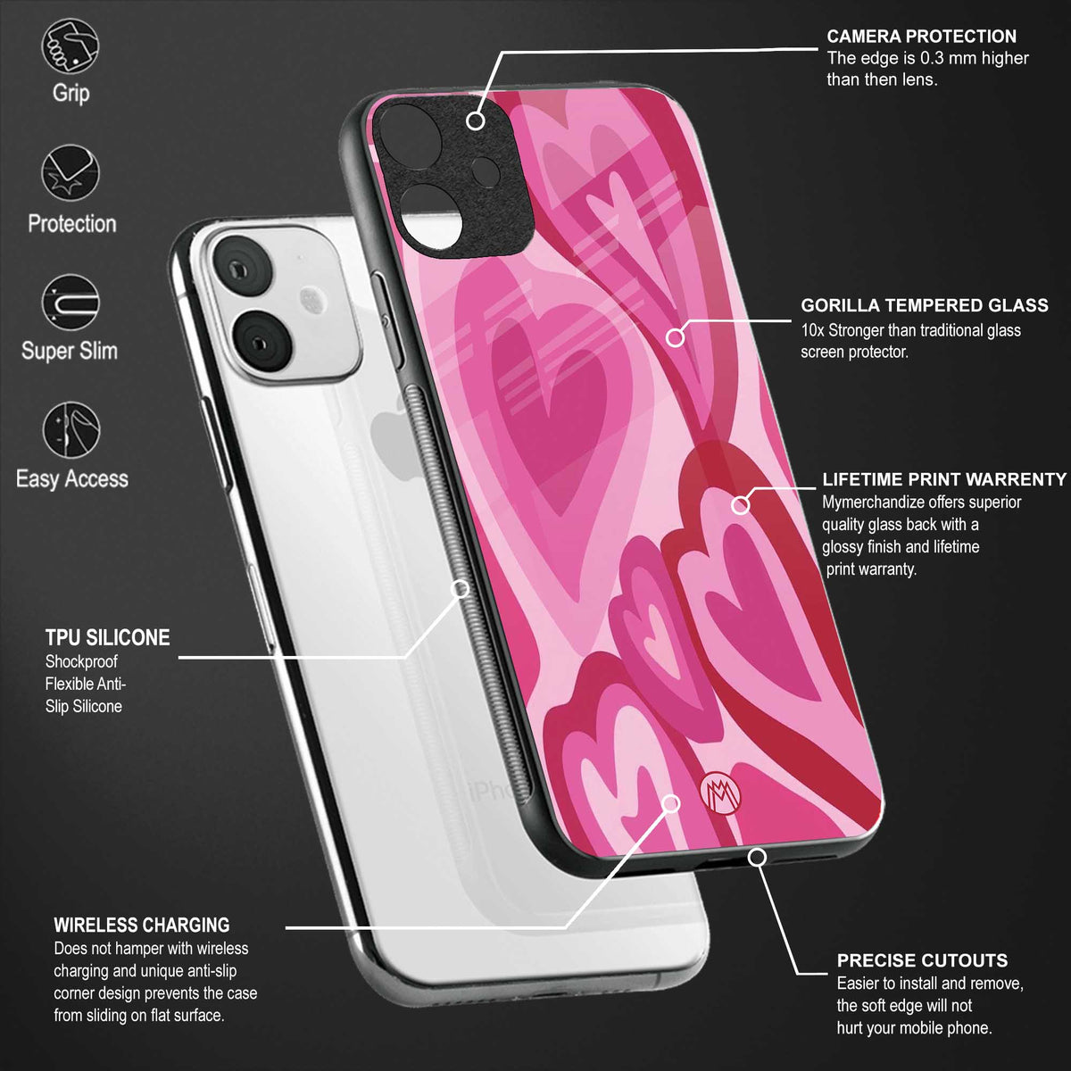 y2k pink hearts glass case for vivo y93 image-4