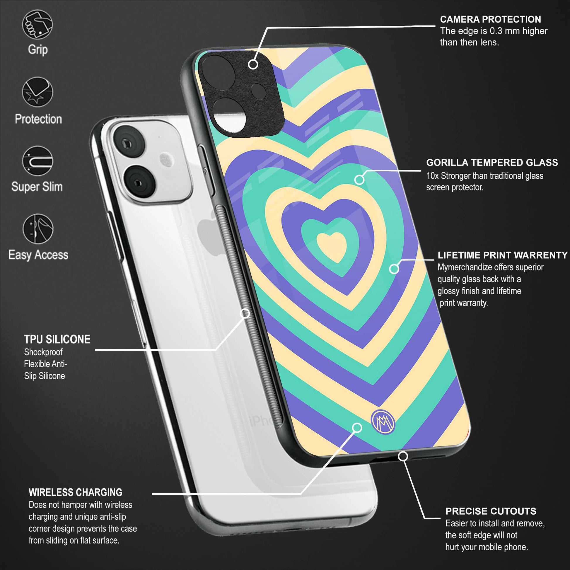 y2k purple creams heart aesthetic glass case for iphone 6 image-4
