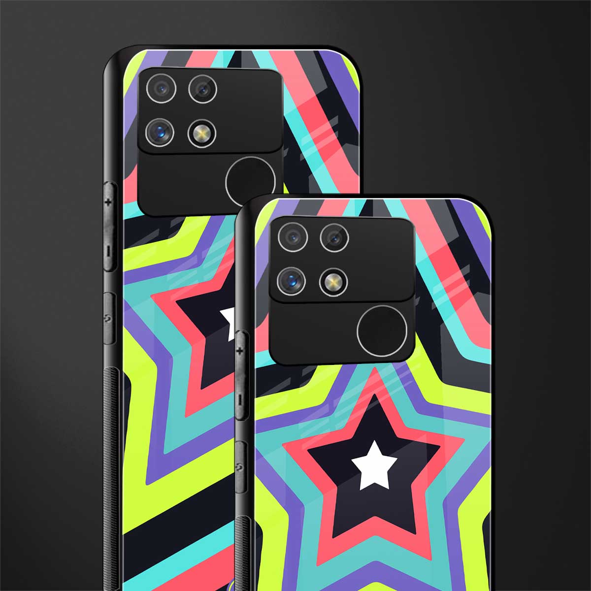y2k purple green stars back phone cover | glass case for realme narzo 50a