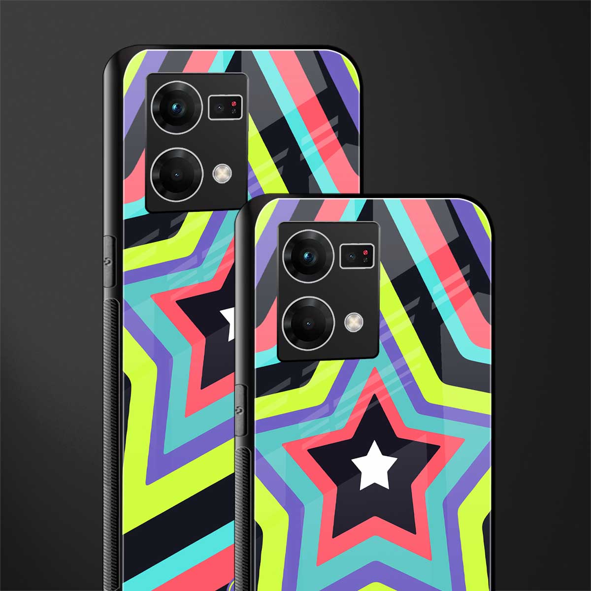 y2k purple green stars back phone cover | glass case for oppo f21 pro 4g
