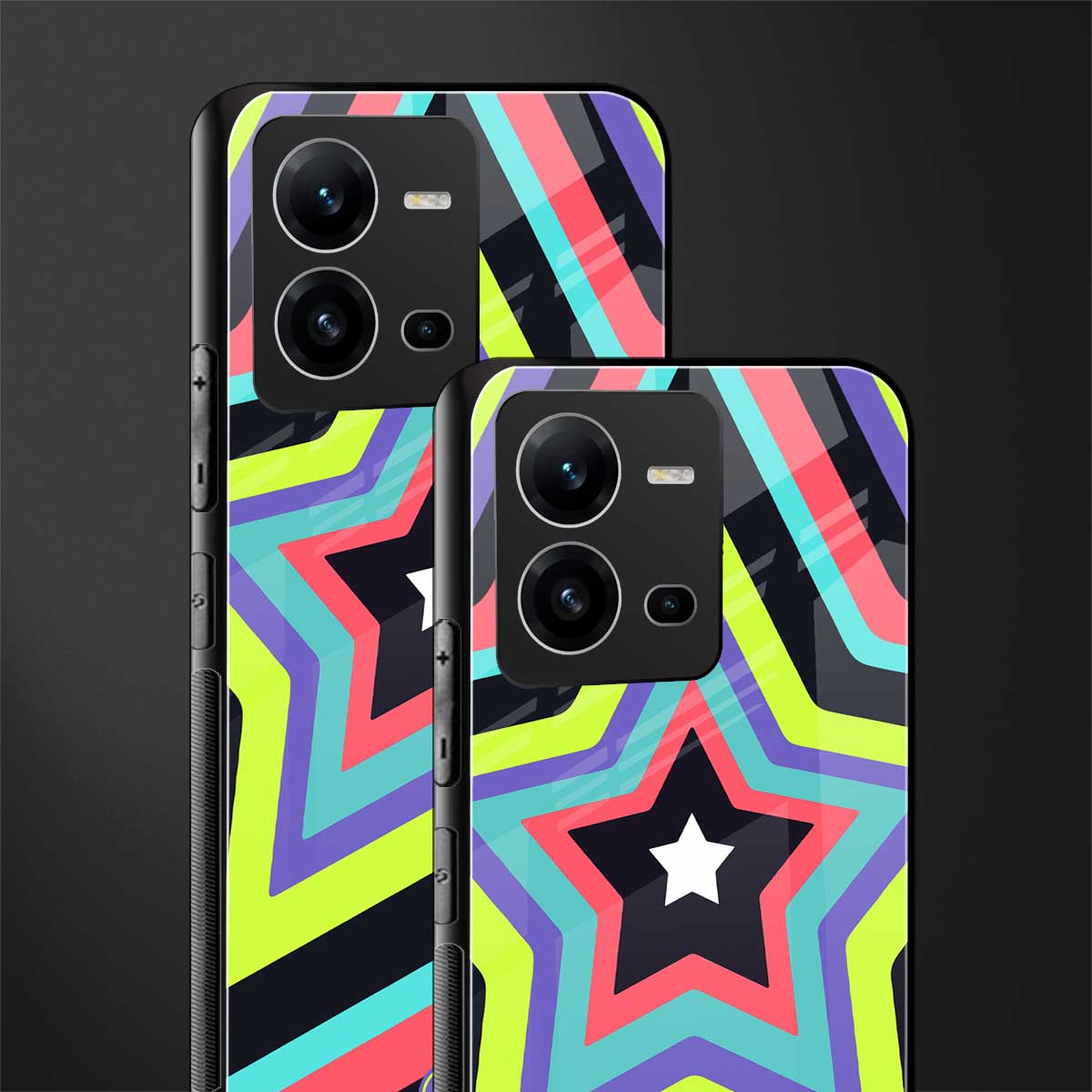 y2k purple green stars back phone cover | glass case for vivo v25-5g