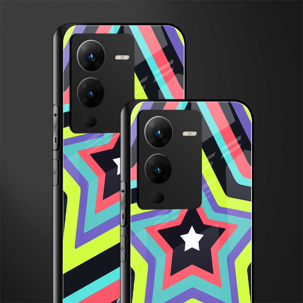 y2k purple green stars back phone cover | glass case for vivo v25 pro 5g