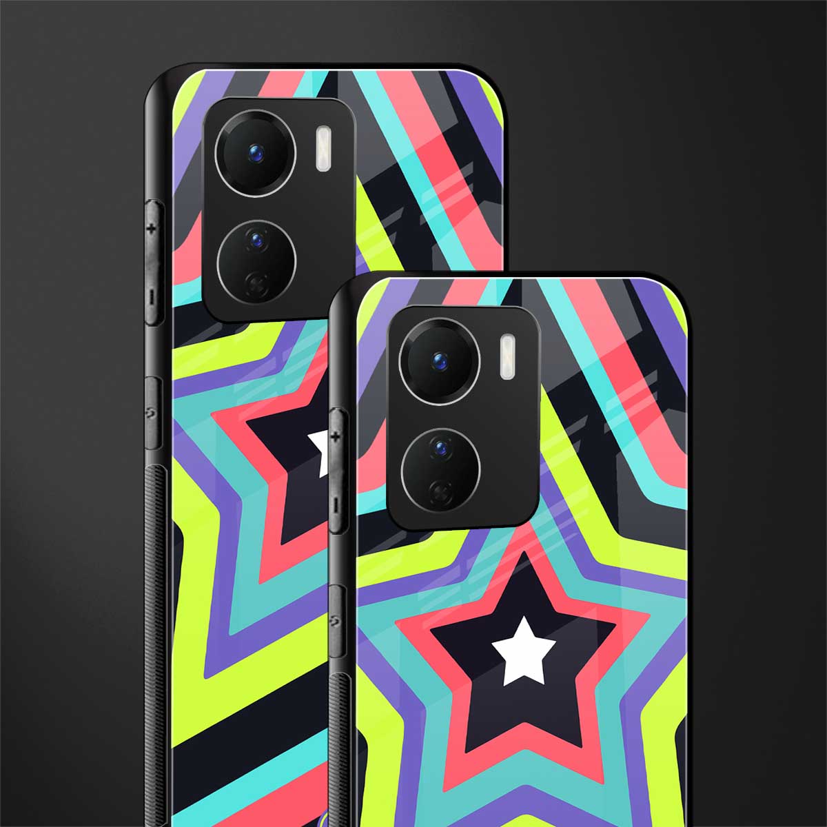 y2k purple green stars back phone cover | glass case for vivo y16