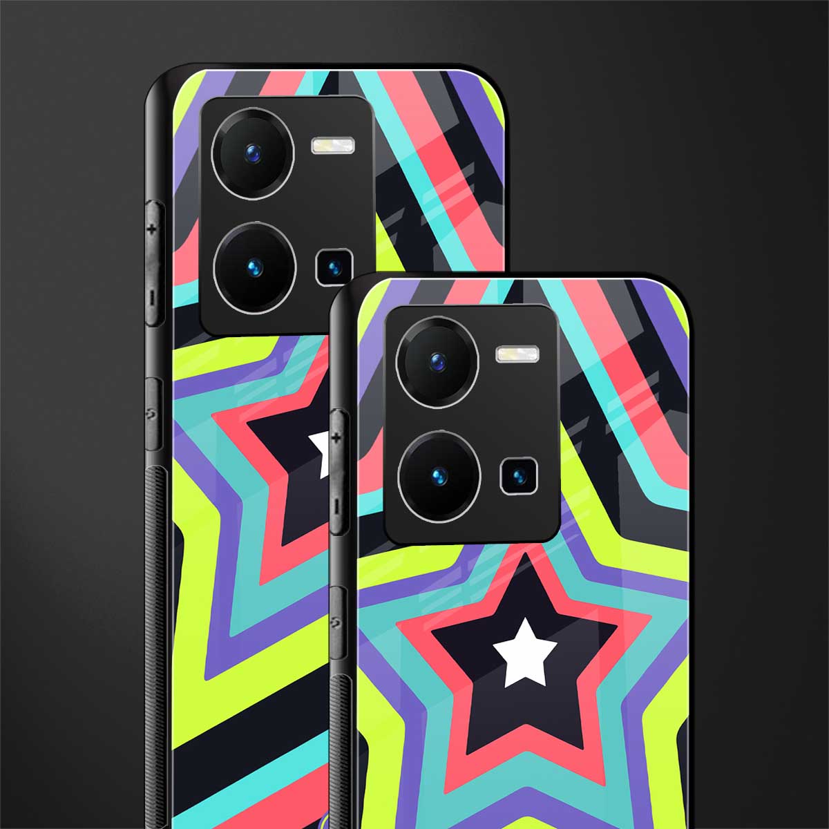 y2k purple green stars back phone cover | glass case for vivo y35 4g