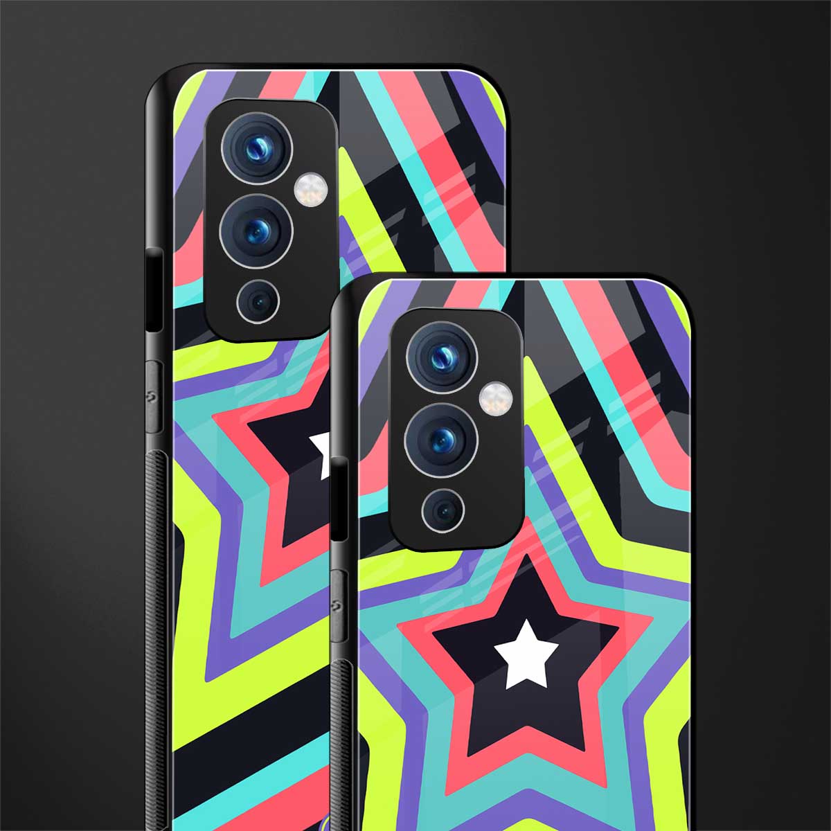 y2k purple green stars back phone cover | glass case for oneplus 9