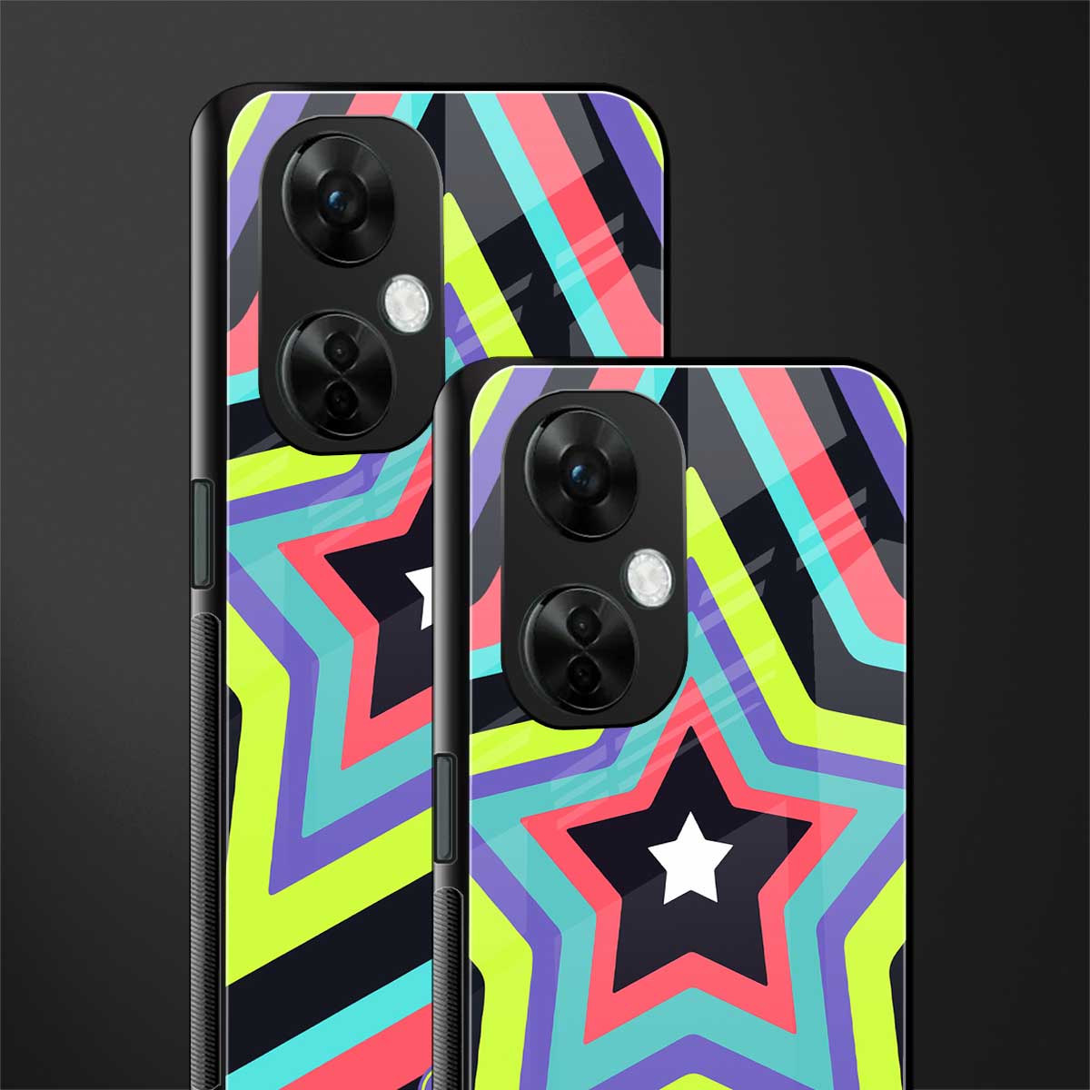 y2k purple green stars back phone cover | glass case for oneplus nord ce 3 lite