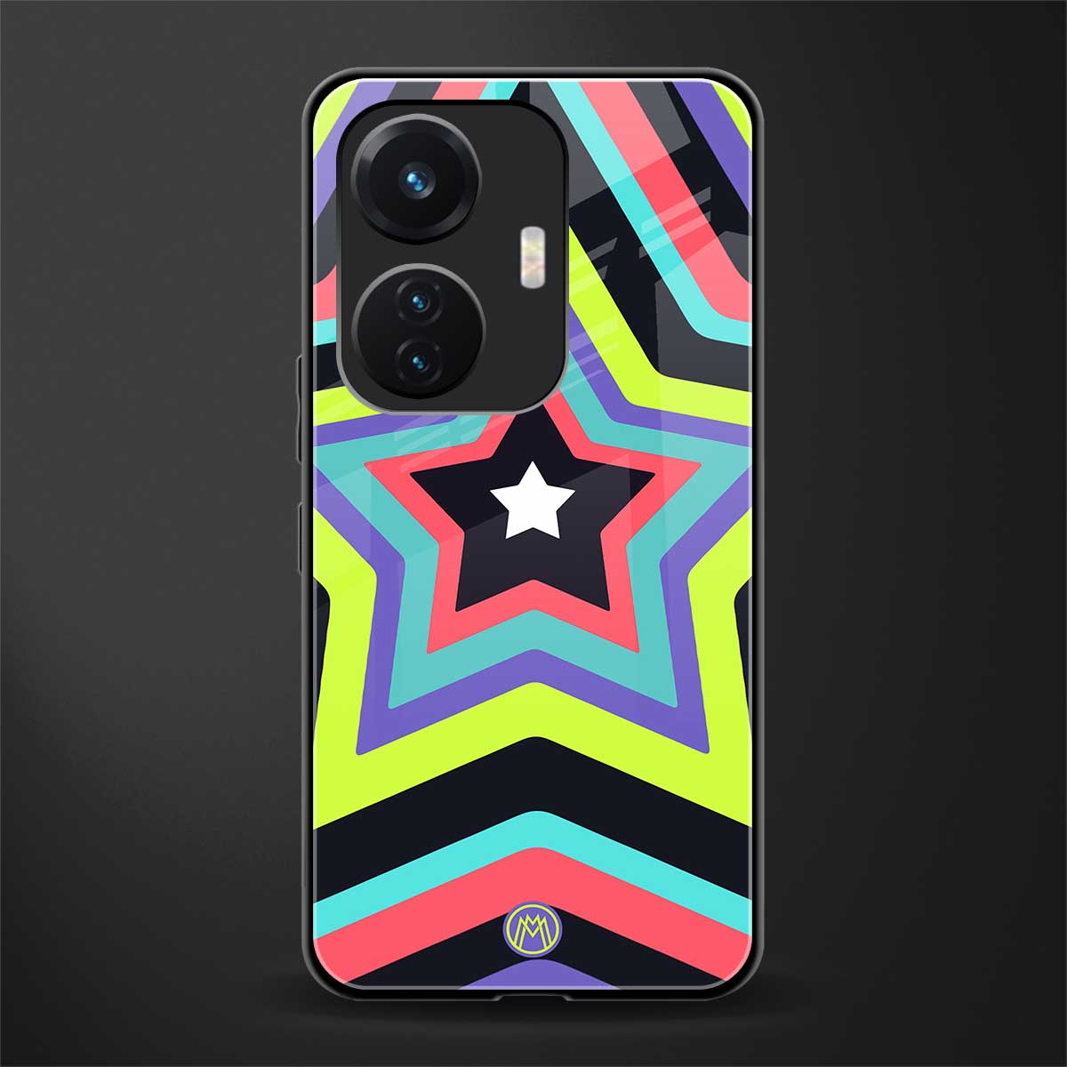 y2k purple green stars back phone cover | glass case for vivo t1 44w 4g
