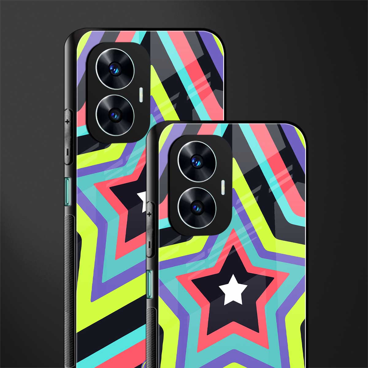 y2k purple green stars back phone cover | glass case for realme c55