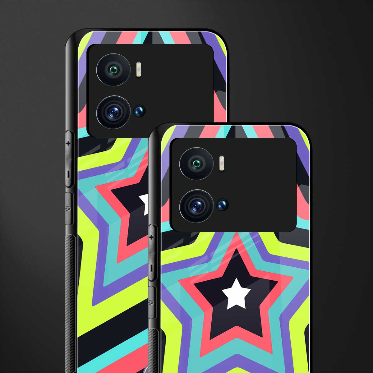 y2k purple green stars back phone cover | glass case for iQOO 9 Pro