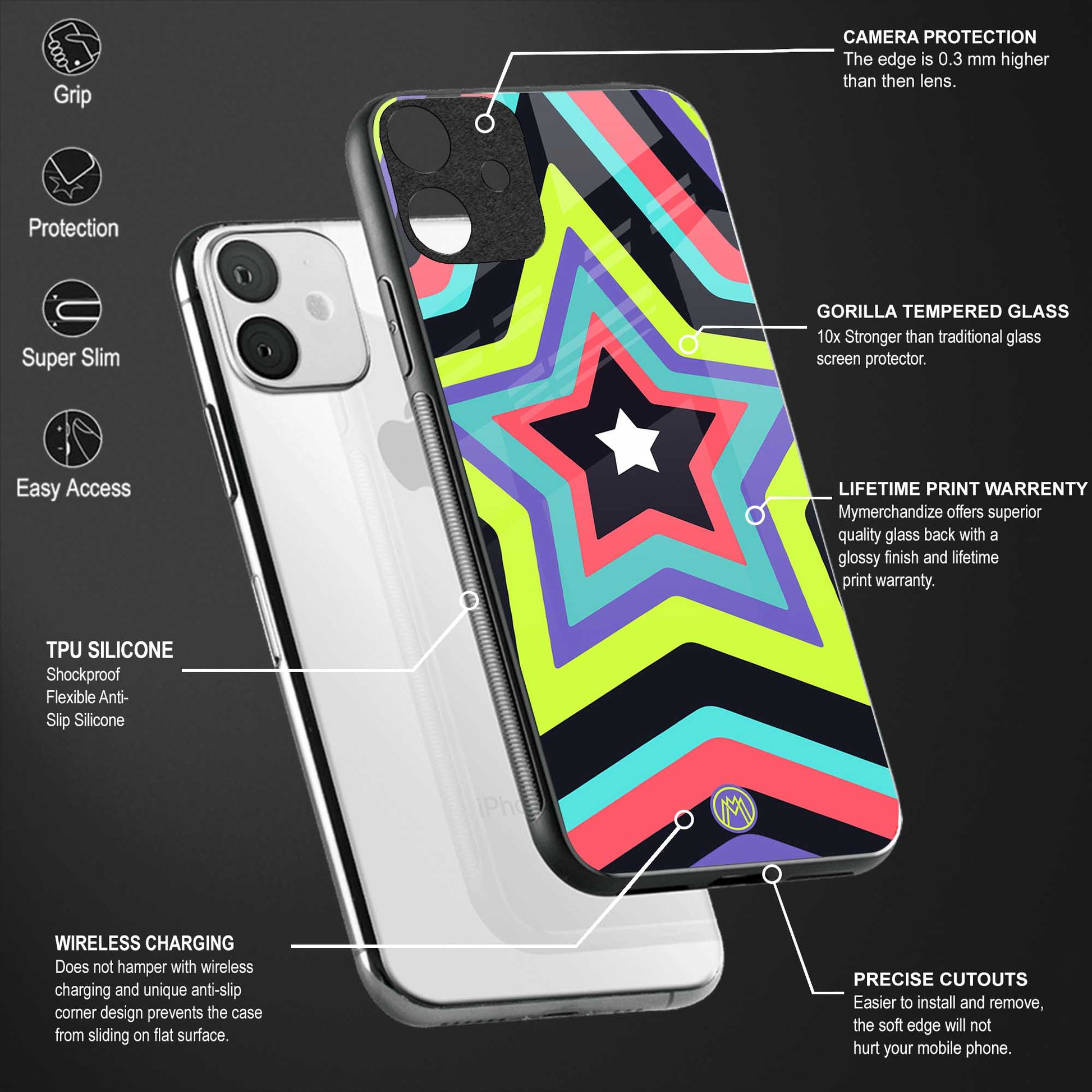 y2k purple green stars back phone cover | glass case for vivo v21e 4g