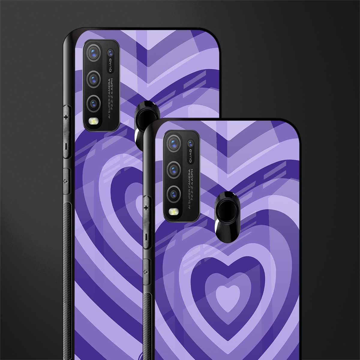 y2k purple hearts aesthetic glass case for vivo y30 image-2