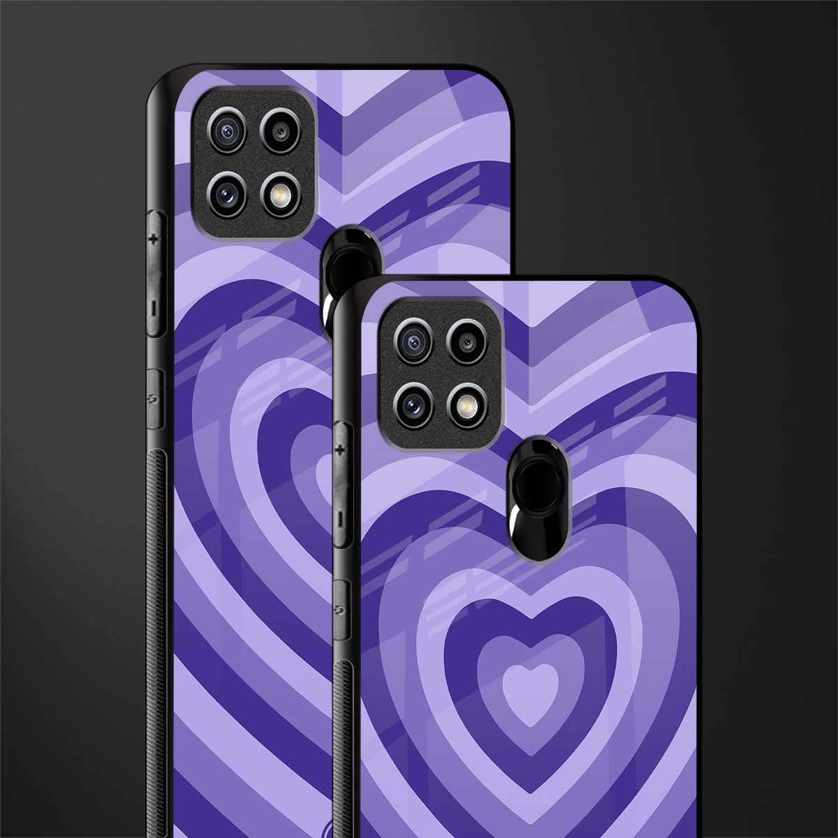 y2k purple hearts aesthetic glass case for oppo a15 image-2