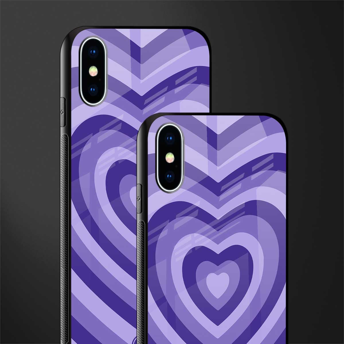 y2k purple hearts aesthetic glass case for iphone xs image-2