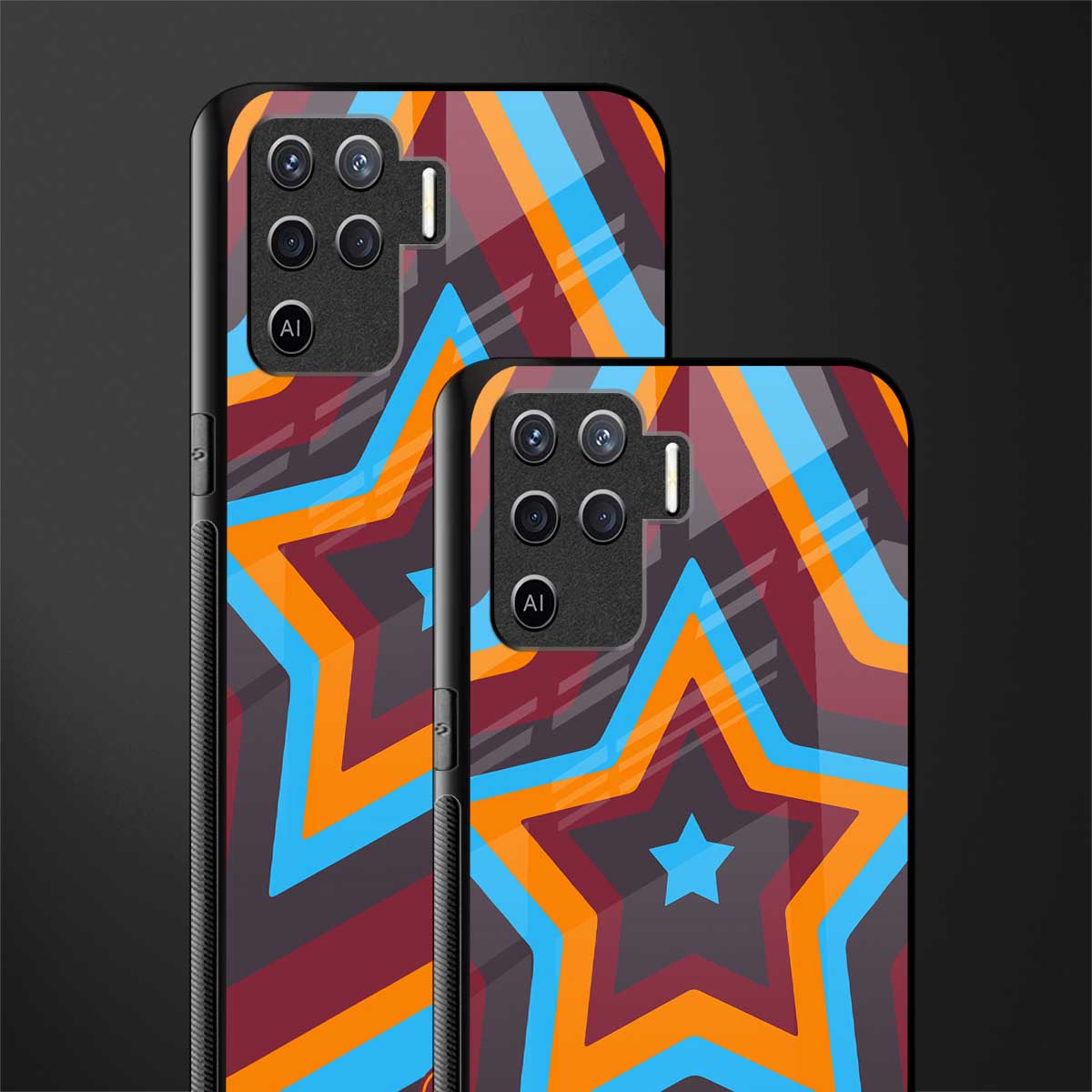 y2k red blue stars glass case for oppo f19 pro image-2