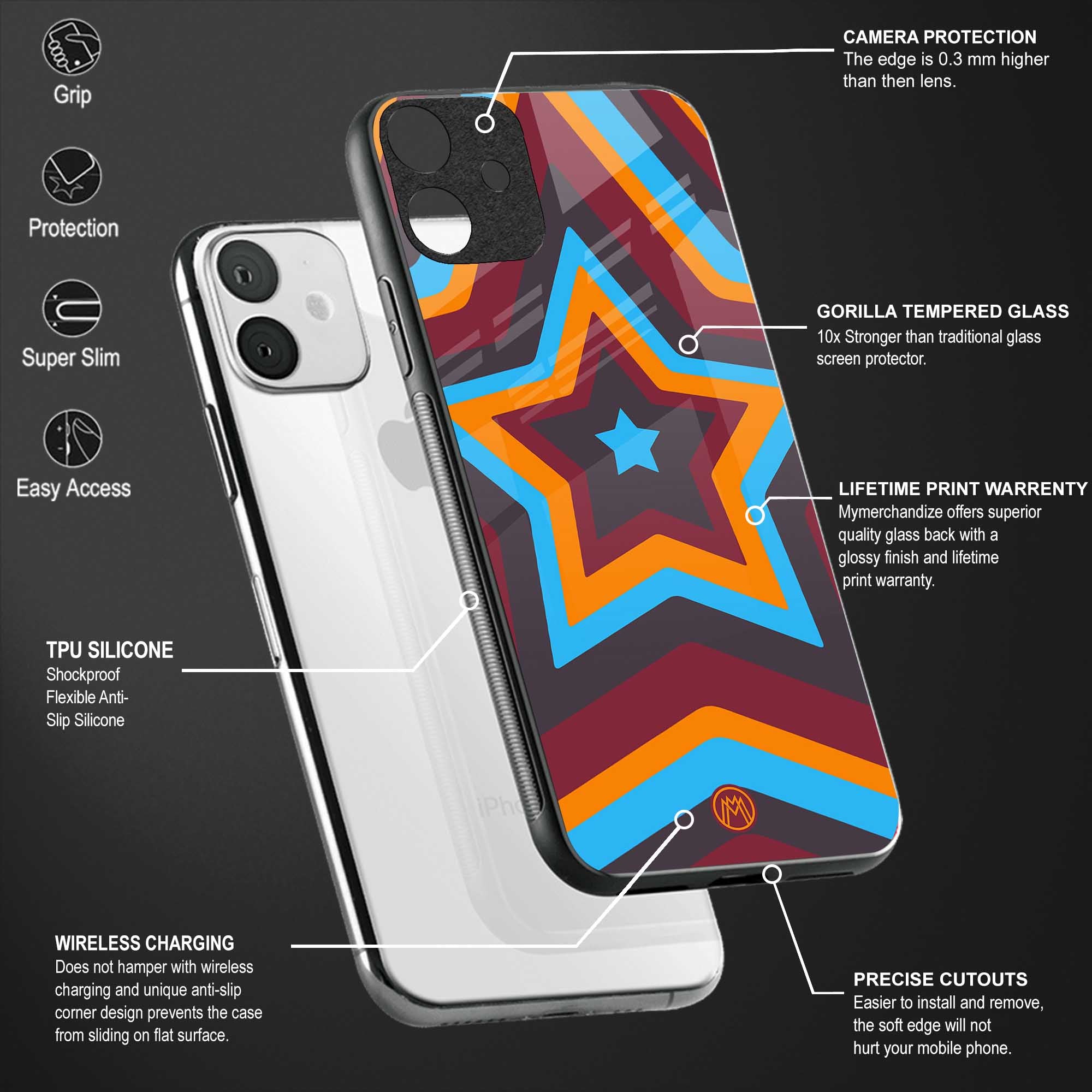 y2k red blue stars glass case for redmi 9 power image-4