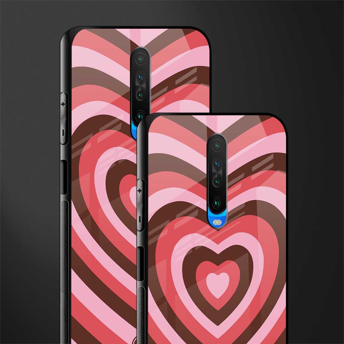 y2k red pink brown hearts aesthetic glass case for poco x2 image-2