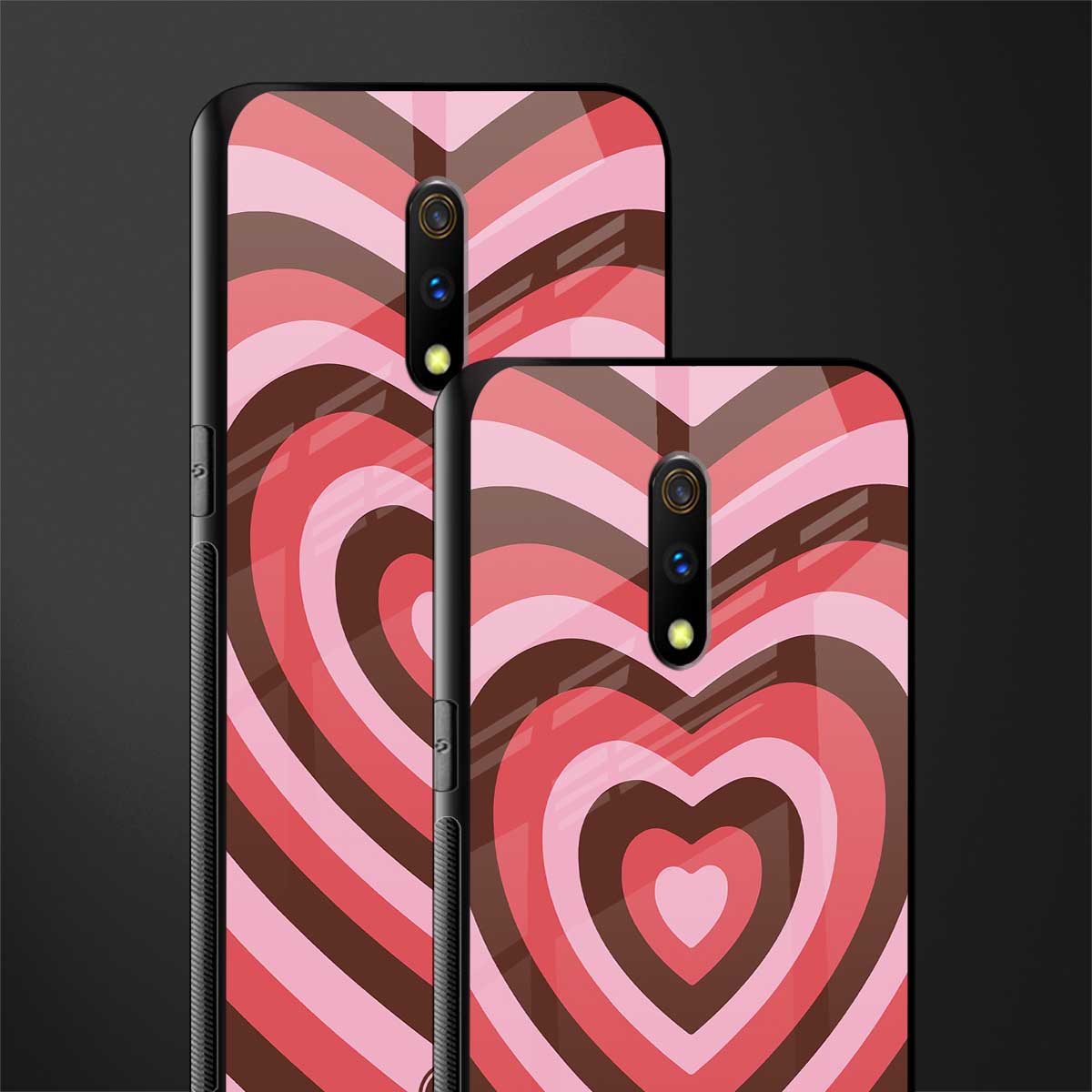 y2k red pink brown hearts aesthetic glass case for oppo k3 image-2