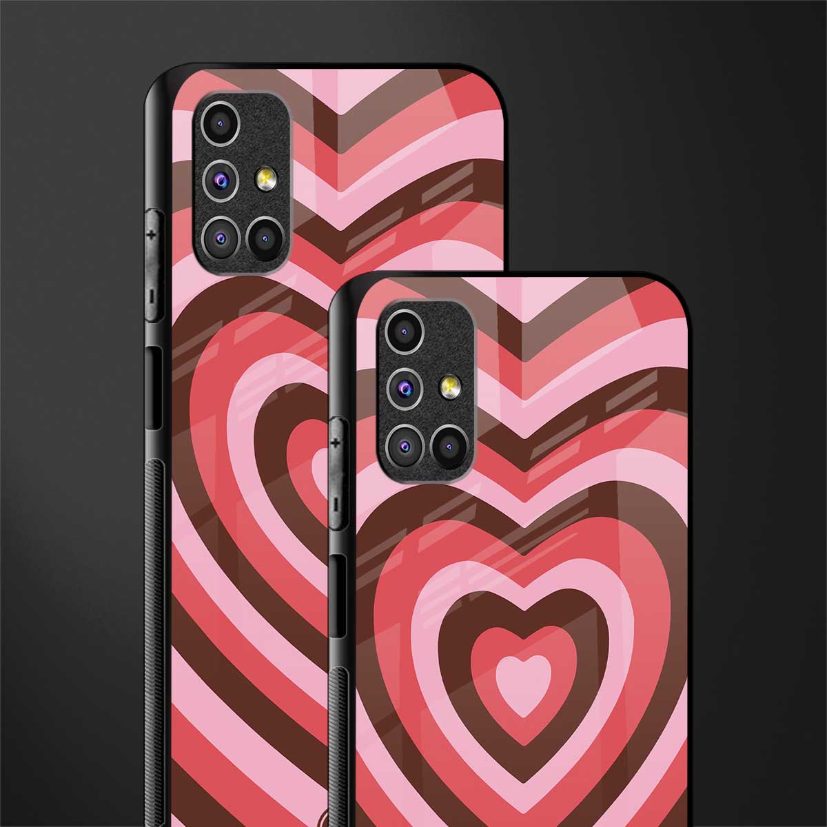 y2k red pink brown hearts aesthetic glass case for samsung galaxy m51 image-2
