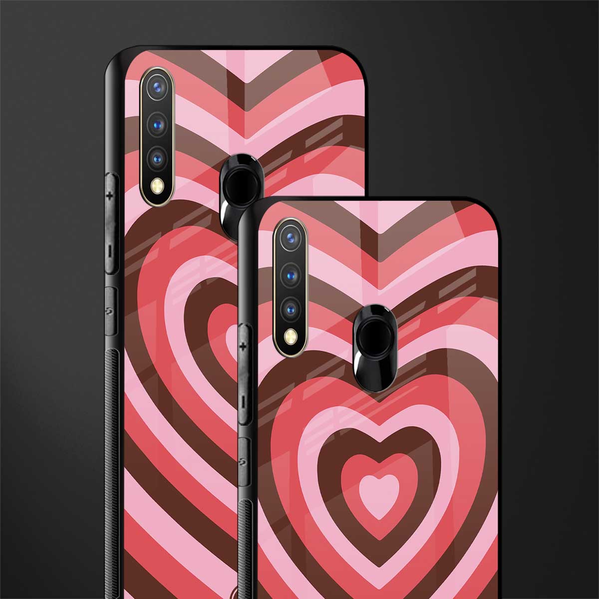 y2k red pink brown hearts aesthetic glass case for vivo u20 image-2