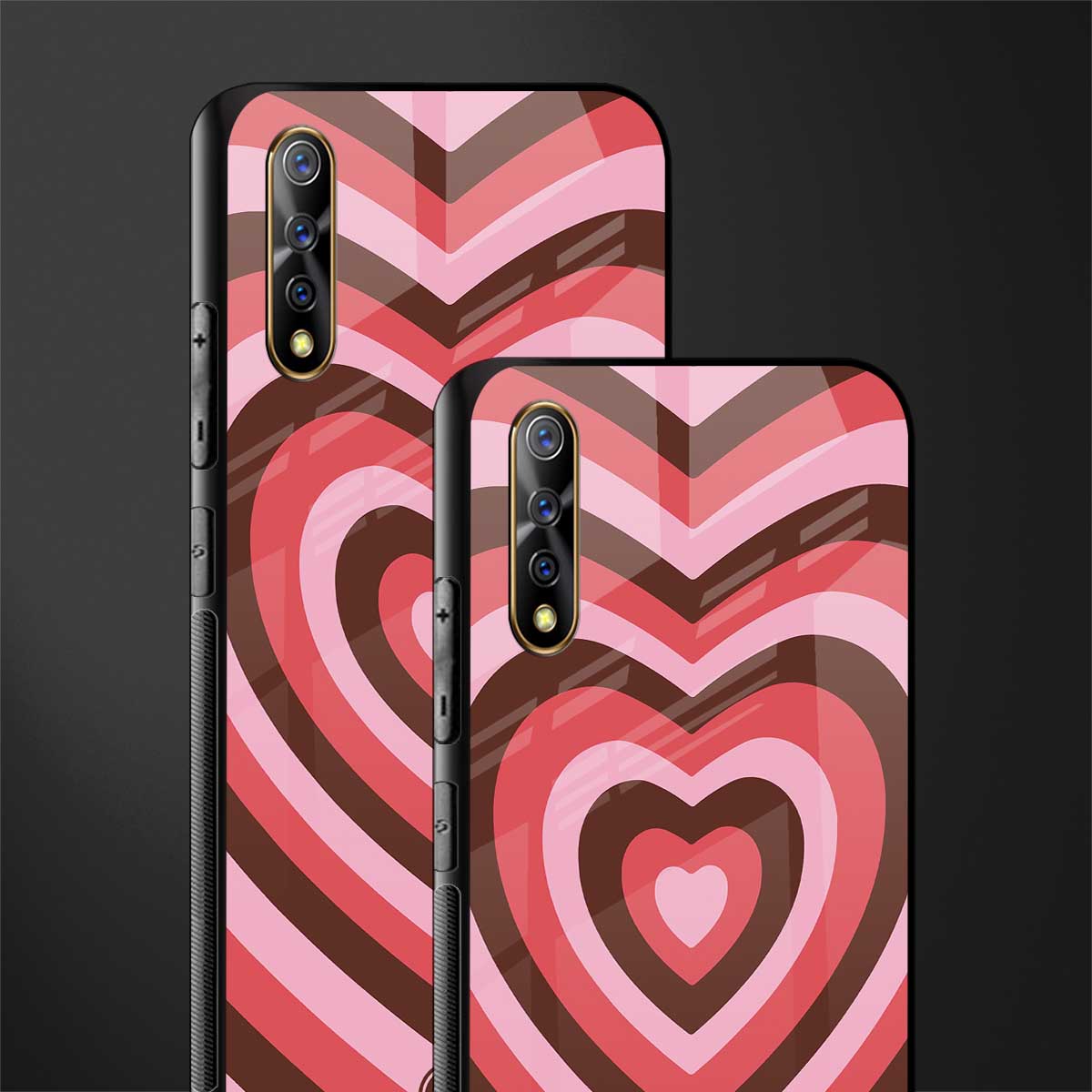y2k red pink brown hearts aesthetic glass case for vivo z1x image-2
