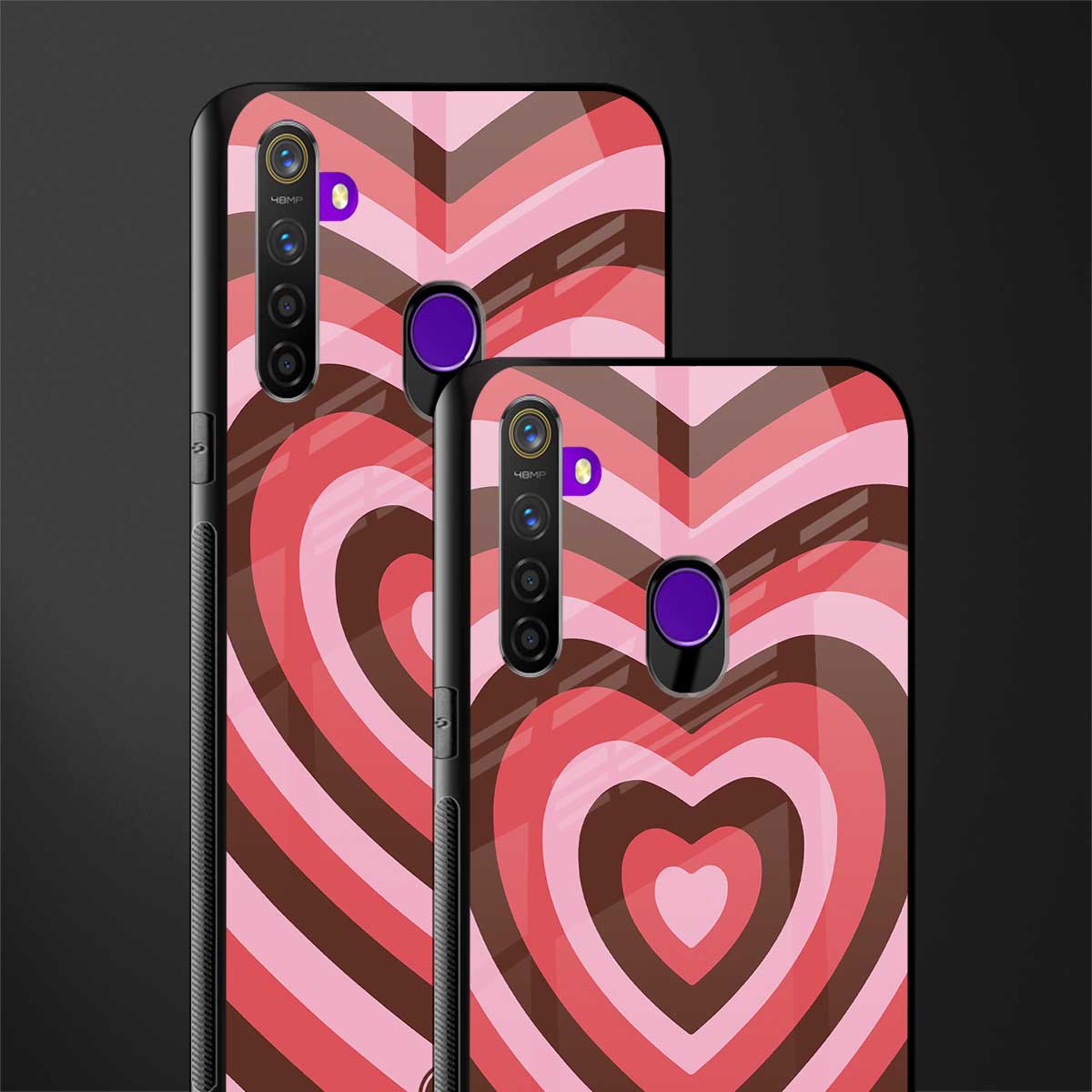 y2k red pink brown hearts aesthetic glass case for realme 5 pro image-2