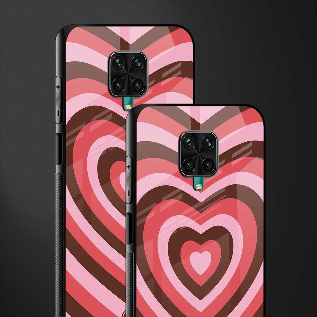 y2k red pink brown hearts aesthetic glass case for redmi note 9 pro max image-2