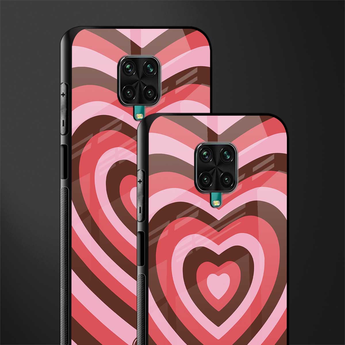 y2k red pink brown hearts aesthetic glass case for redmi note 9 pro image-2