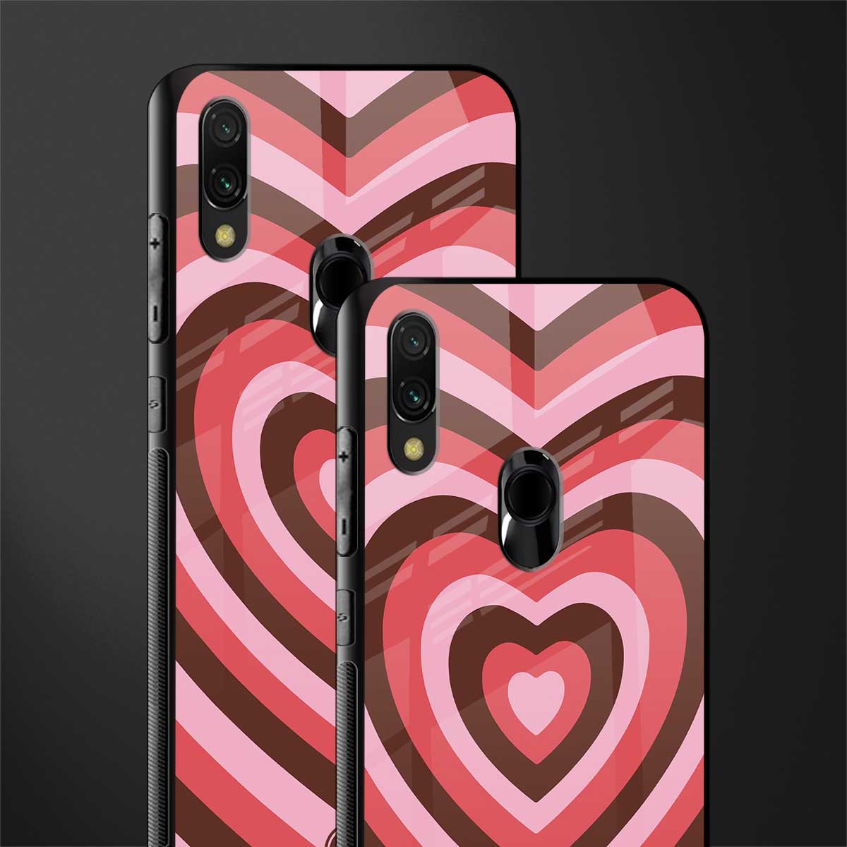 y2k red pink brown hearts aesthetic glass case for redmi note 7s image-2