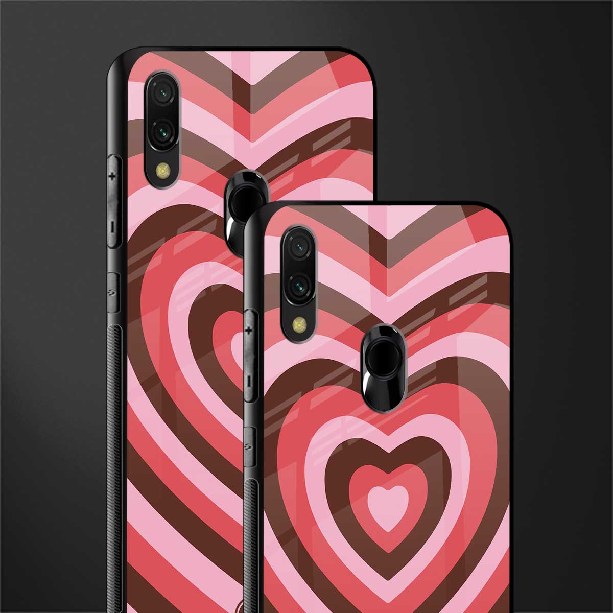 y2k red pink brown hearts aesthetic glass case for redmi note 7 pro image-2