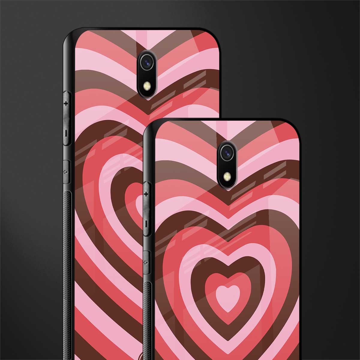 y2k red pink brown hearts aesthetic glass case for redmi 8a image-2