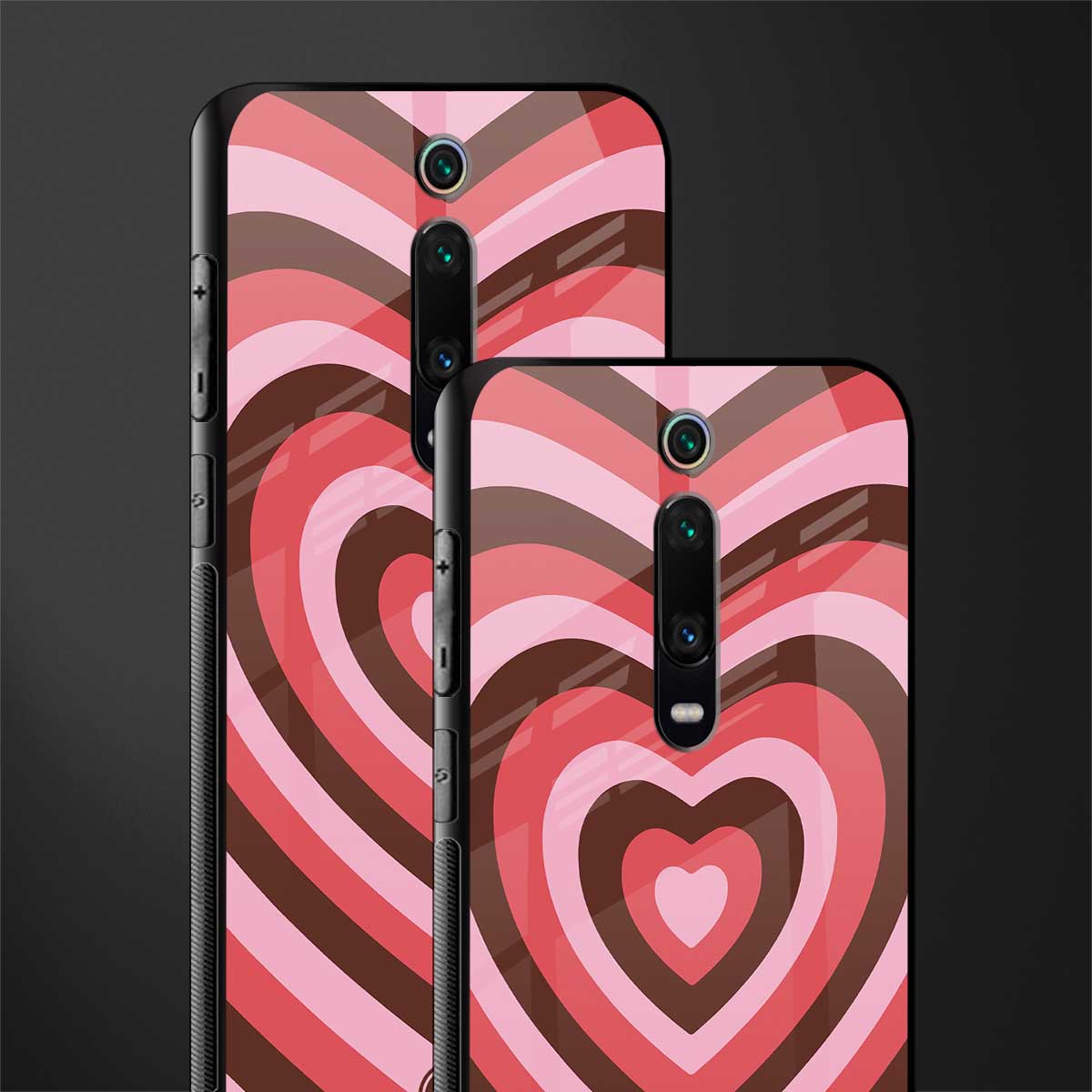 y2k red pink brown hearts aesthetic glass case for redmi k20 pro image-2