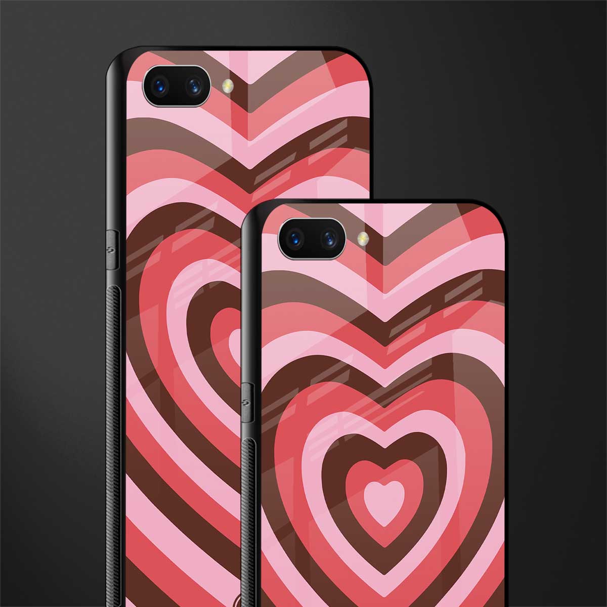 y2k red pink brown hearts aesthetic glass case for oppo a3s image-2