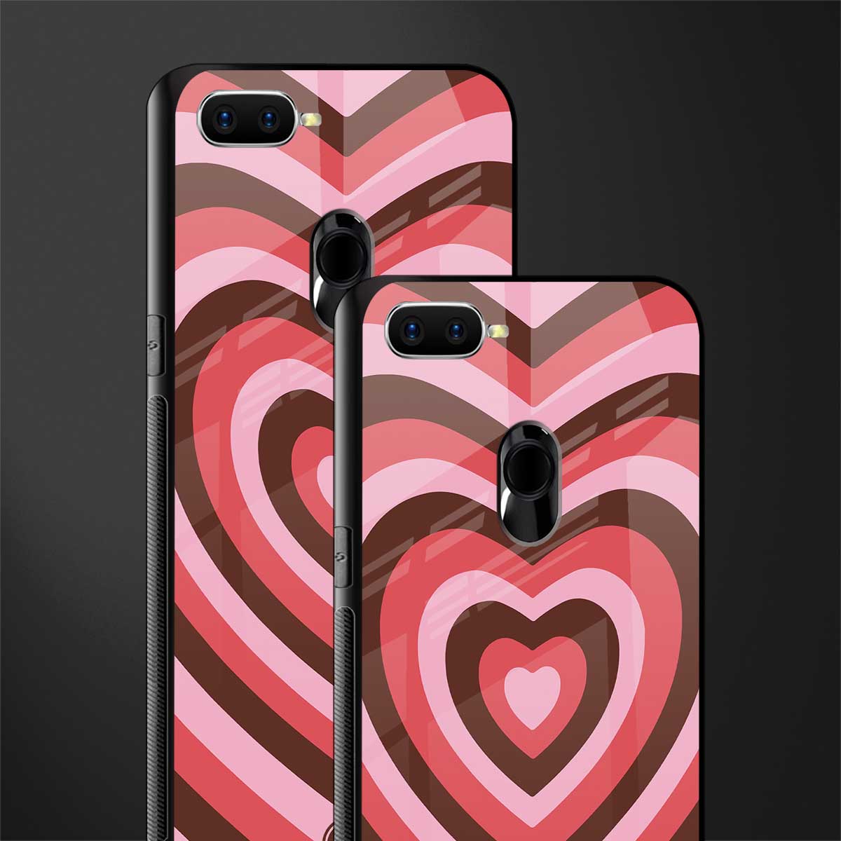 y2k red pink brown hearts aesthetic glass case for oppo a7 image-2