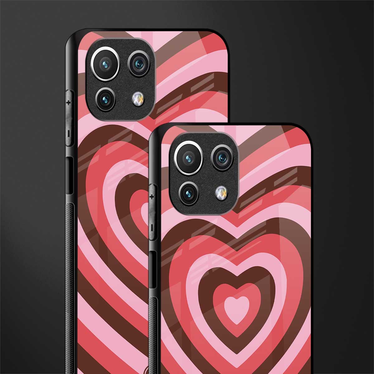 y2k red pink brown hearts aesthetic glass case for mi 11 lite image-2