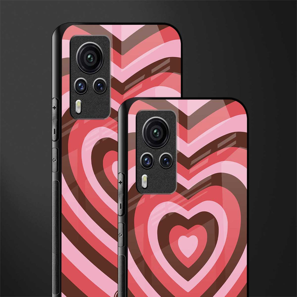 y2k red pink brown hearts aesthetic glass case for vivo x60 pro image-2