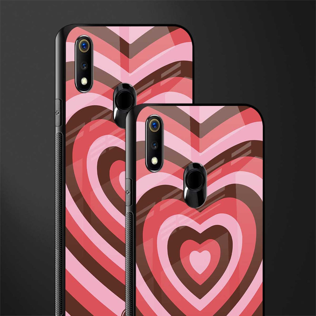 y2k red pink brown hearts aesthetic glass case for realme 3 pro image-2